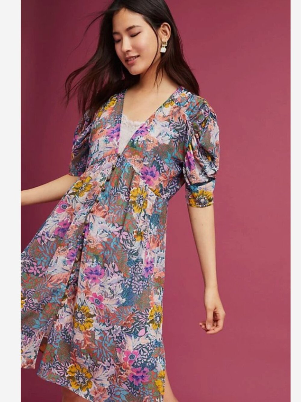 Akemi + Kin 'Valencia' Anthropologie Floral Multicolor Sheer Dress Size Small